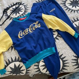 Vintage Coca Cola Sweat Set Crewneck Sweater and Sweatpants Royal Blue Yellow